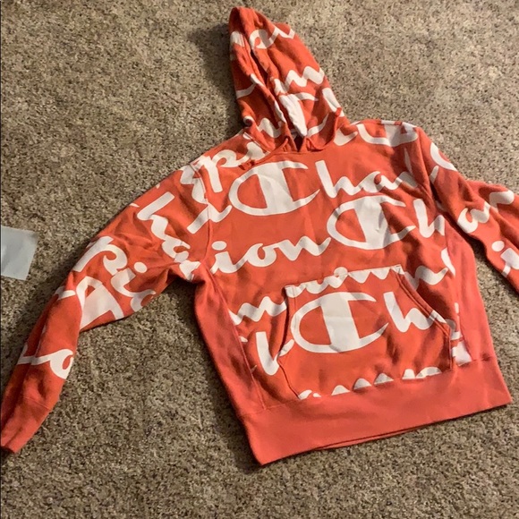 orange and white champion hoodie
